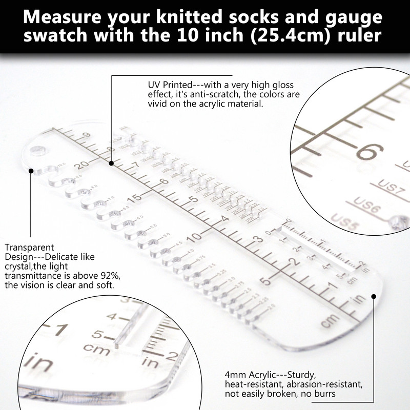 2tk sokijoonlaud läbipaistev akrüülist ristpistetarvikud Näputöö kudumine Heegelnõelad mõõdus sokiplokid 10 tolli DIY kingitus