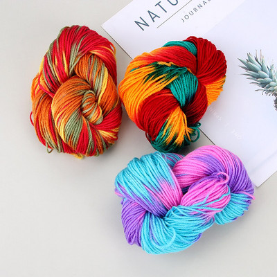 1Pc Soft Multi-color Polyester Acrylic Yarn Fibre Knitted Carded Threads Thick Anti-Pilling Dyed Yarn Ball Crocheting Accessory