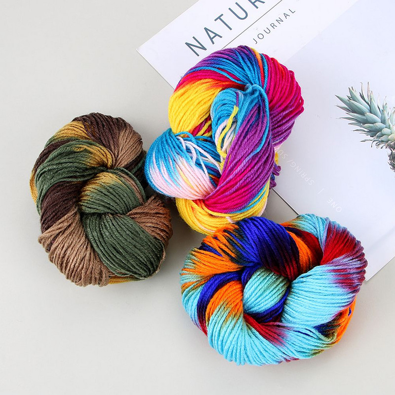 1 tk Pehme mitmevärviline polüester akrüüllõng Fiber kootud kraasitud niidid Paksud pillimisvastased värvitud lõngapallide heegeldamise tarvik