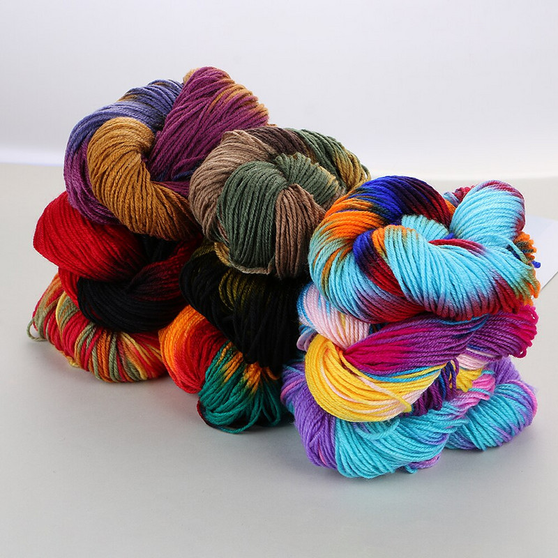 1 tk Pehme mitmevärviline polüester akrüüllõng Fiber kootud kraasitud niidid Paksud pillimisvastased värvitud lõngapallide heegeldamise tarvik