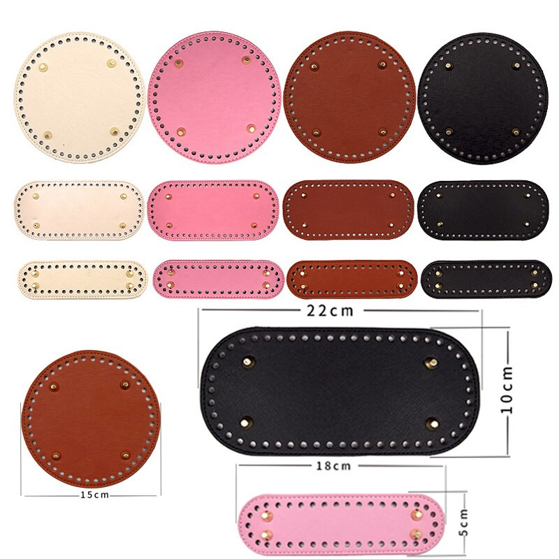 1 ΤΕΜ. DIY τσάντα πλεξίματος κάτω μέρος στρογγυλό μακρύ PU δερμάτινη τσάντα αξεσουάρ Crochet diy τσάντα Χειροποίητο πατάκι κάτω μαξιλαράκι μαξιλαράκι μαξιλαράκι