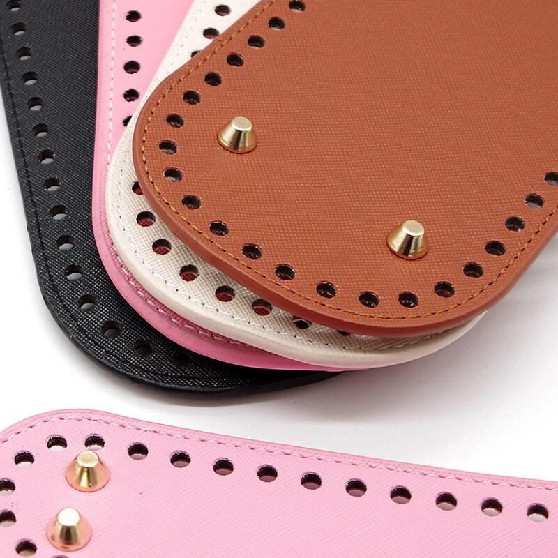 1 ΤΕΜ. DIY τσάντα πλεξίματος κάτω μέρος στρογγυλό μακρύ PU δερμάτινη τσάντα αξεσουάρ Crochet diy τσάντα Χειροποίητο πατάκι κάτω μαξιλαράκι μαξιλαράκι μαξιλαράκι