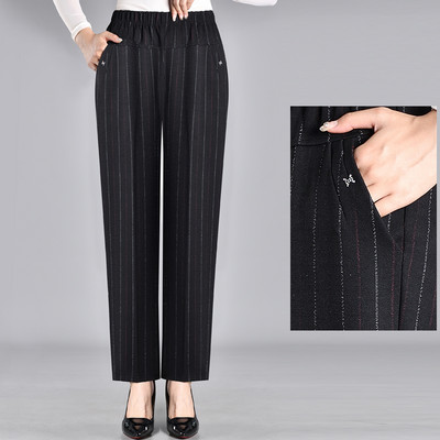 Раиран дамски панталон с еластична талия и прави крачоли