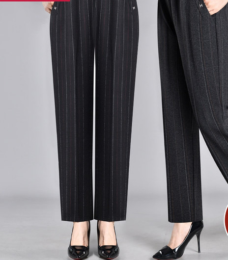 Раиран дамски панталон с еластична талия и прави крачоли