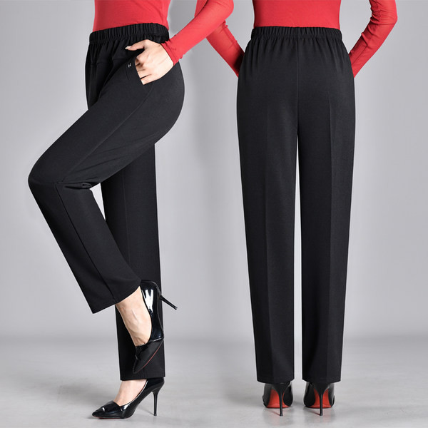 Раиран дамски панталон с еластична талия и прави крачоли