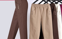 Ležerne ženske hlače s elastičnim strukom i gumbima