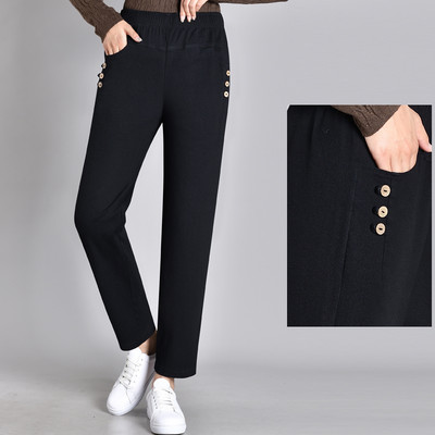Ležerne ženske hlače s elastičnim strukom i gumbima