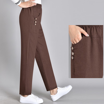 Ležerne ženske hlače s elastičnim strukom i gumbima
