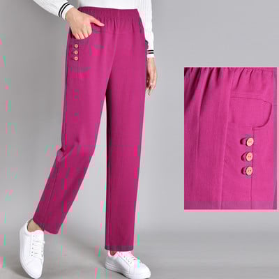 Ležerne ženske hlače s elastičnim strukom i gumbima