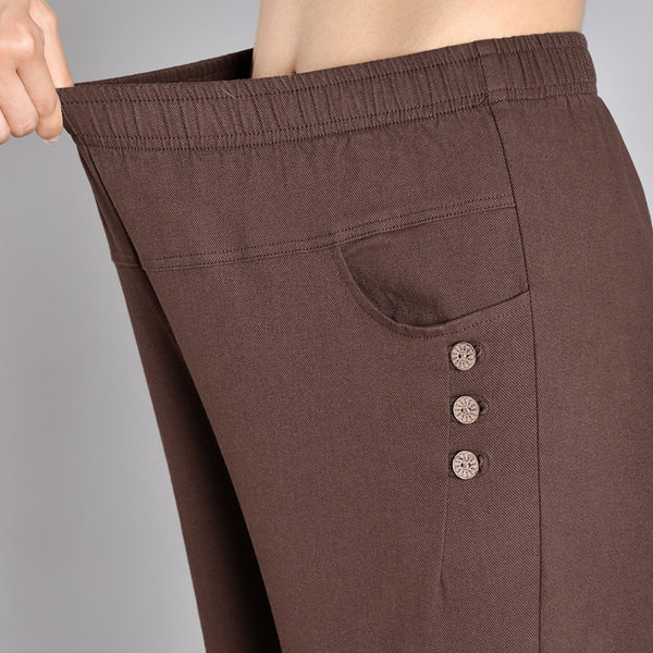 Ležerne ženske hlače s elastičnim strukom i gumbima