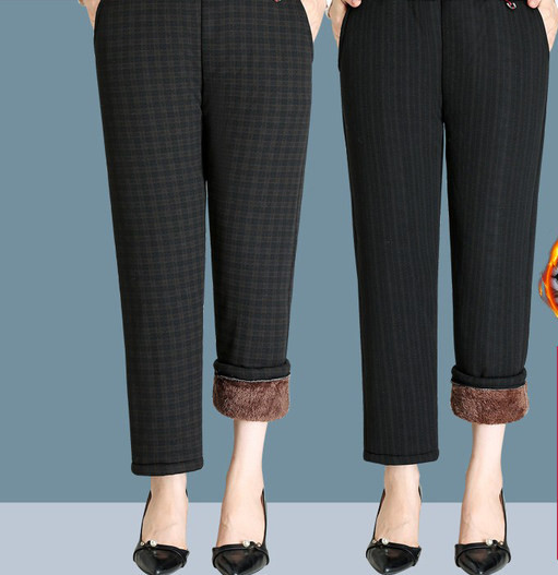 Pantaloni de iarna de dama cu talie inalta cu imprimeu