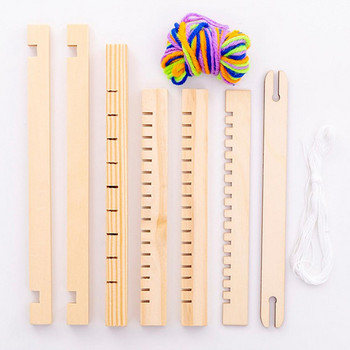 Дървена цветна 1 комплект изящна интелектуална играчка Рамка за тъкане Стан Преносим стан за тъкане Многофункционален подарък за детска стая