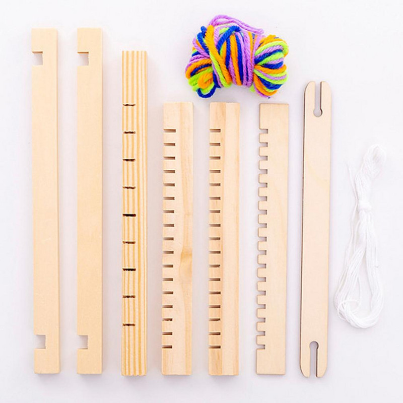 Fából készült színű 1 szett díszes, szellemi játék szövőkeret szövőszék Hordozható szövőszék Több kézműves óvodai ajándék