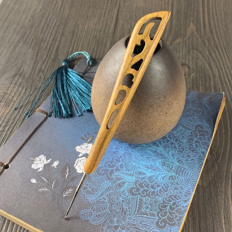  Retro sandlipuu heegelnõel Käsitsi kootud DIY kudumisvarda villane Agulha roostevabast terasest kampsun kudumiseks