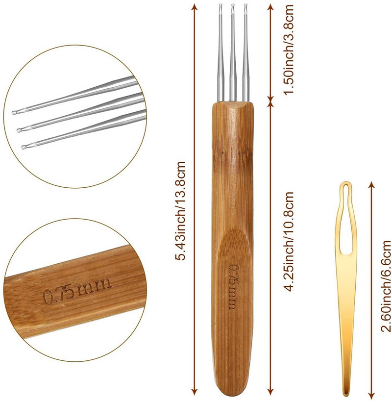 Professionaalne rastapatside heegeldamisnõelte komplekt juuste lukustamiseks.