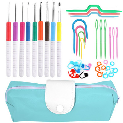 Nonvor 9 db menetes műanyag fogantyú horgolótű szett barkácsolás kötőtűk öltésjelölők szövési kiegészítők szerszámcsomaggal