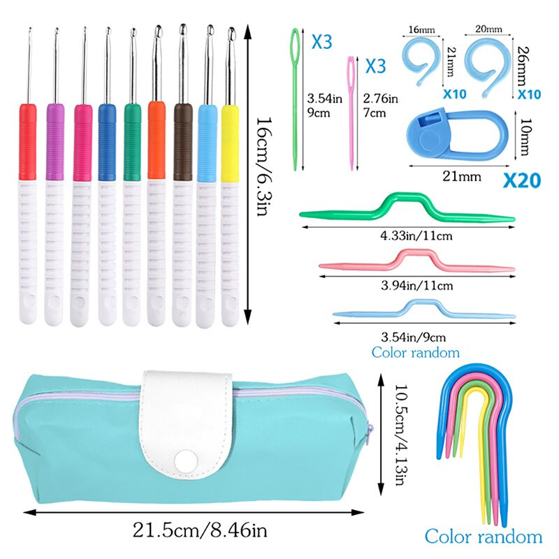 Nonvor 9 db menetes műanyag fogantyú horgolótű szett barkácsolás kötőtűk öltésjelölők szövési kiegészítők szerszámcsomaggal