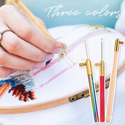 1PC Кука за плетене на една кука Tambour с дръжка от сандалово дърво с 3 игли Lesage Beading Embroidery Couture Luneville Кука за игли