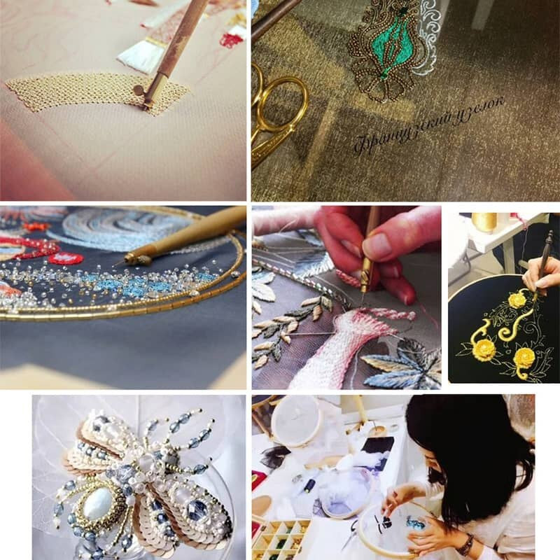 1 ΤΕΜ. Χειρολαβή σανταλόξυλο Βελονάκι Tambour με 3 βελόνες Lesage Beading Ebroidery Couture Luneville Needle Hook