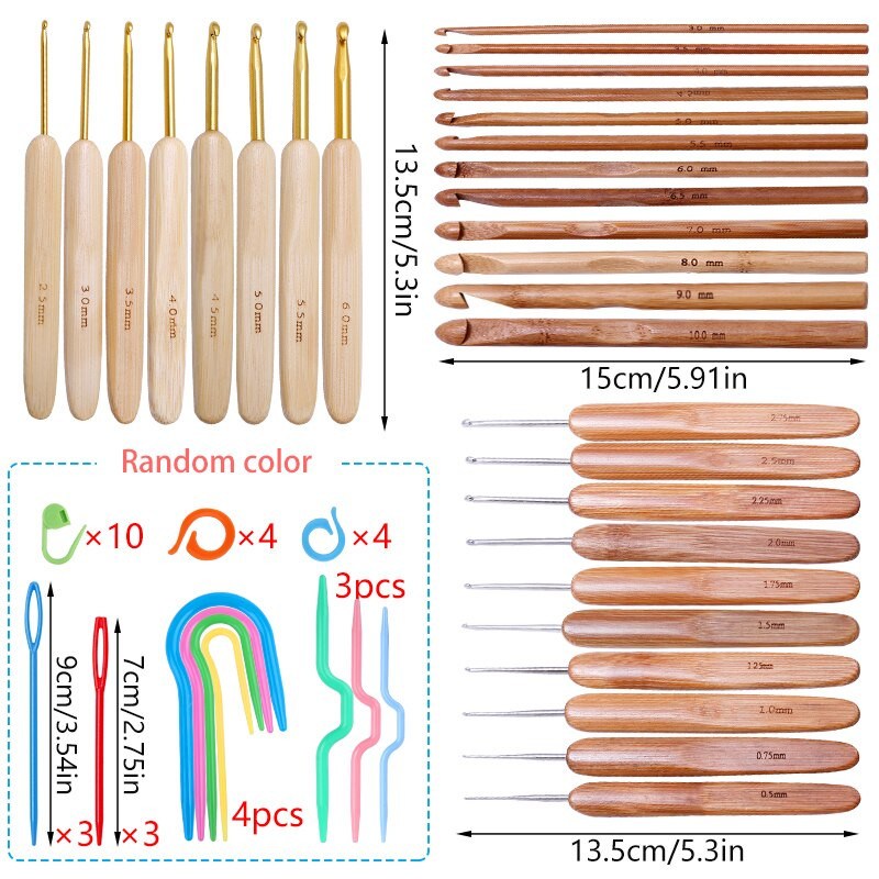MIUSIE Bambuko rankenos nėrimo kabliukų rinkinys Mezgimo adatos „Pasidaryk pats“ nėrimo pynimo įrankiai Priedai Rinkinys Verpalai Amatai Kabliukai