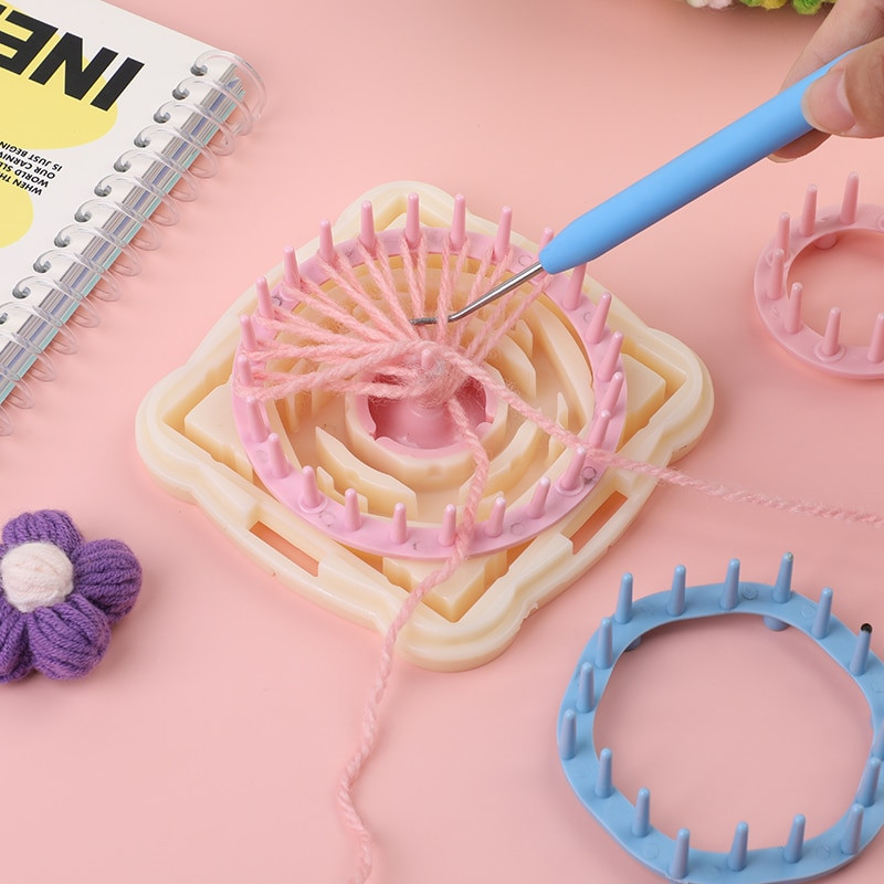 RORGETO Σετ πλεξίματος με αργαλειό ύφανσης Εύκολα αποσπώμενος αργαλειός λουλουδιών με πλαστική βελόνα για κασκόλ Κασκόλ για πουλόβερ Κατασκευή κασκόλ κασκόλ