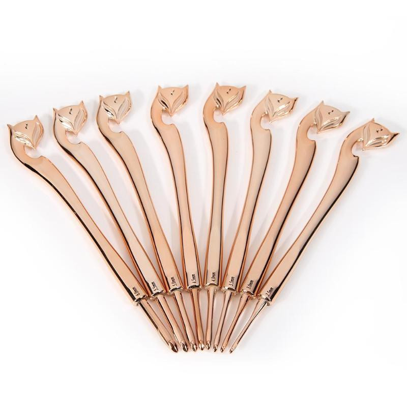 8db Retro kötőtű arany róka mintás műanyag bevonat horgolótű a fej fogantyújához barkácsolás horgolt zsinór szövőeszközök