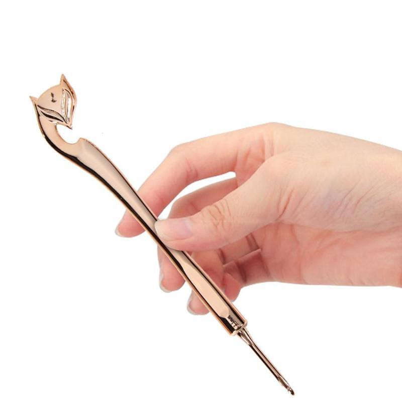 8db Retro kötőtű arany róka mintás műanyag bevonat horgolótű a fej fogantyújához barkácsolás horgolt zsinór szövőeszközök