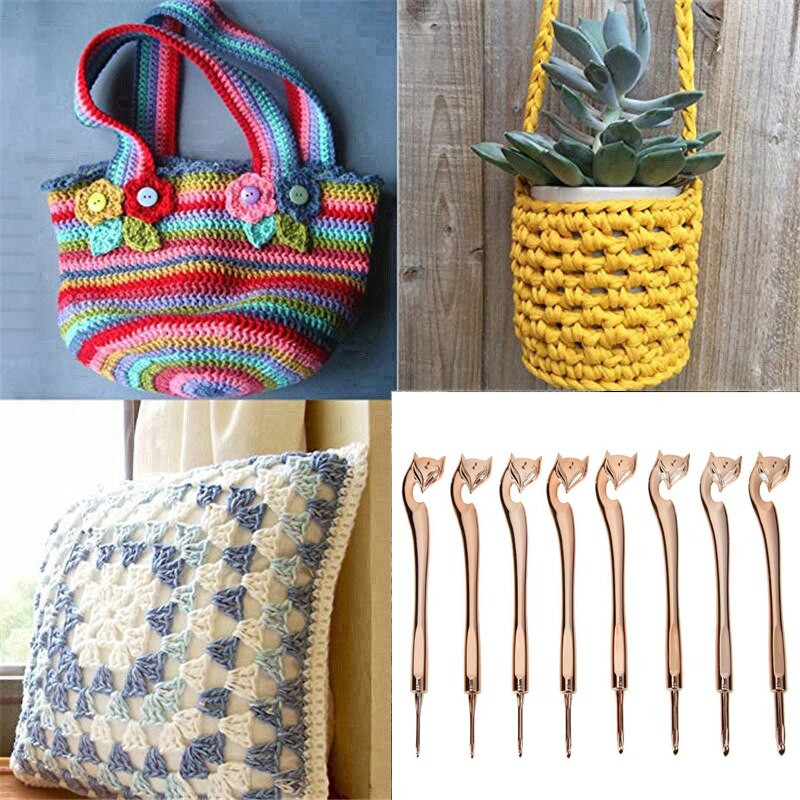 8db Retro kötőtű arany róka mintás műanyag bevonat horgolótű a fej fogantyújához barkácsolás horgolt zsinór szövőeszközök