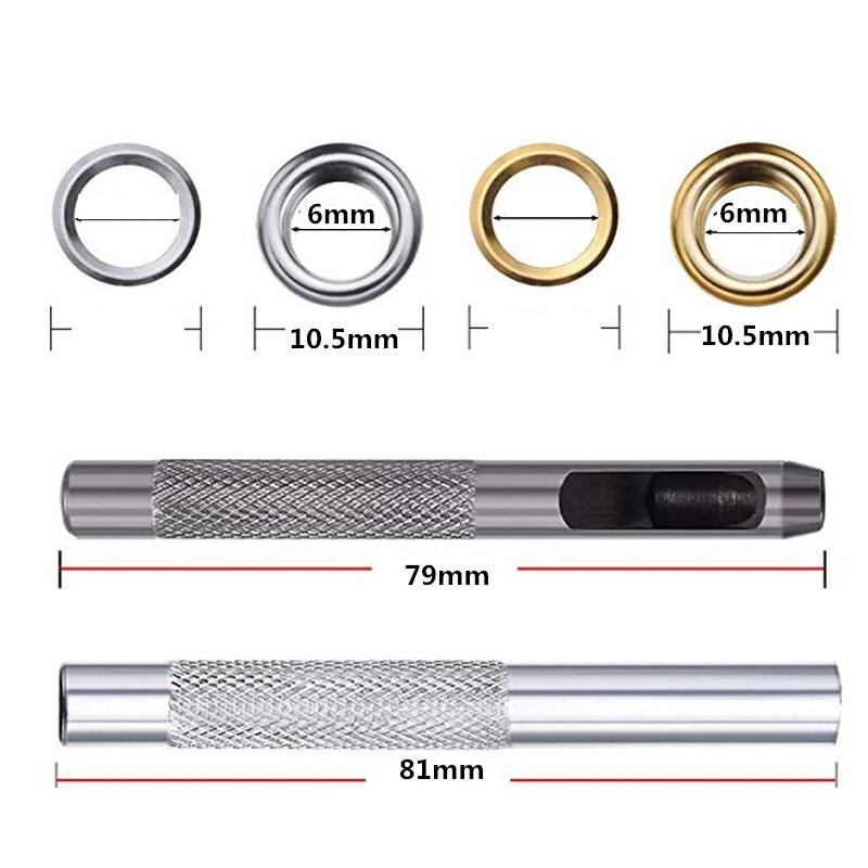 200 σετ/παρτίδα ορειχάλκινη οπή 6 χιλιοστών με επισκευή δέρμα πλυσίματος ματιών δαχτυλίδι στρογγυλή τρύπα εργαλείο διάτρησης παπουτσιών Τσάντα ρούχων ζώνη