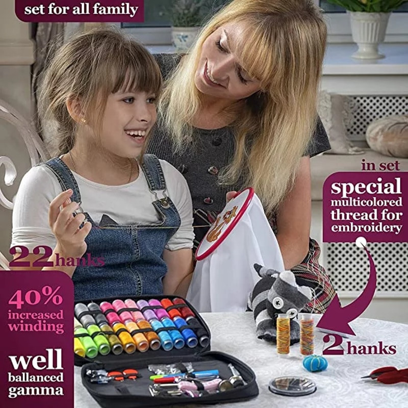 Κιτ ραπτικής DIY Ενδύματα κεντήματα Κουτί αποθήκευσης Πολυλειτουργικές τέχνες Χειροτεχνία γύψο χειρός Ραπτικές ραφές Κεντήματα κλωστές Σετ ραπτικής