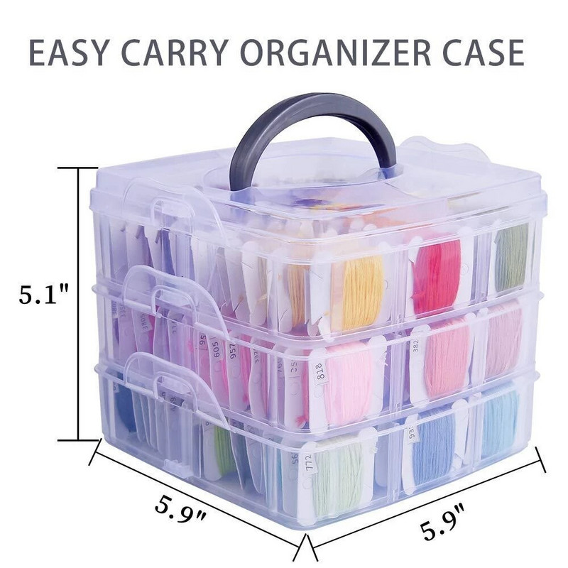 3 straturi 18 compartimente Cutie de depozitare ață de broderie din plastic Bobine de ață Margele Organizator de depozitare DIY cusătură în cruce Instrument de cusut