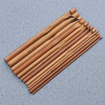 12 бр различни размери бамбукови кукички за плетене на една кука игли за плетене Цилиндрични бамбукови плетене на една кука Комплект от 12 части 3,0-10 мм (3,0 мм до 10 мм)
