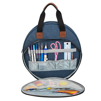 Нова чанта с конец за бродерия с кръгла чанта с кръгли бродирани кленови листа Син цвят Чанта за плетене Аксесоари за шиене 2021