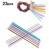 Set de 23 bucăți de cârlige de croșetat afgane din bambus natural, cablu flexibil, ac de tricotat, eșarfă, instrument de țesut, accesoriu de cusut 2-12 mm