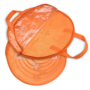 1 бр. Кръгла бродерия 35 см. Преносима оранжева чанта за съхранение на бродерия. Чанта за обръч. Екологична нетъкана чанта за шиене. Органайзер