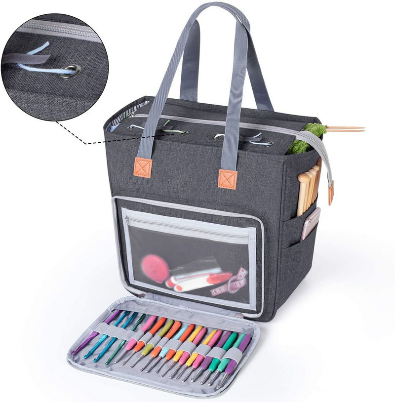 Geantă portabilă de tricotat, lână, croșetat, pungă de depozitare pentru fire, ace de cusut, organizator, accesorii de cusut, cadou de depozitare