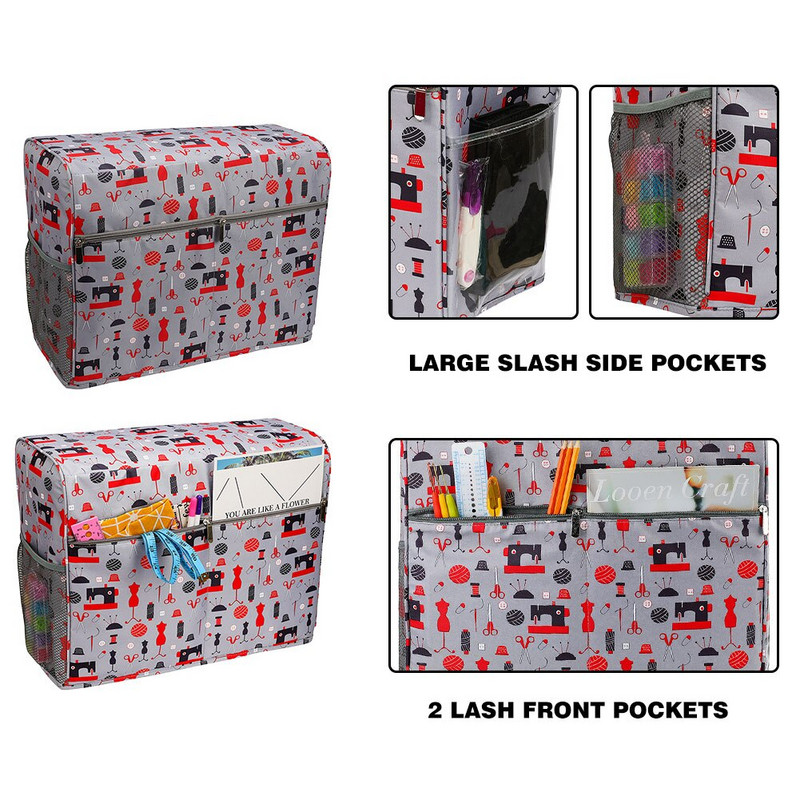 Navlaka za prašinu za šivaći stroj Vodootporna izdržljiva platnena zaštitna navlaka s džepovima Torba za pohranu pribora za šivanje