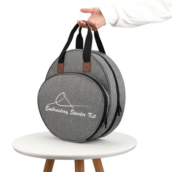 Νέα τσάντα αποθήκευσης με κλωστή κεντήματος με φύλλα σφενδάμου στρογγυλή κεντημένη τσάντα κύκλου Μπλε χρώμα Πλεκτομηχανή τσάντα ράψιμο