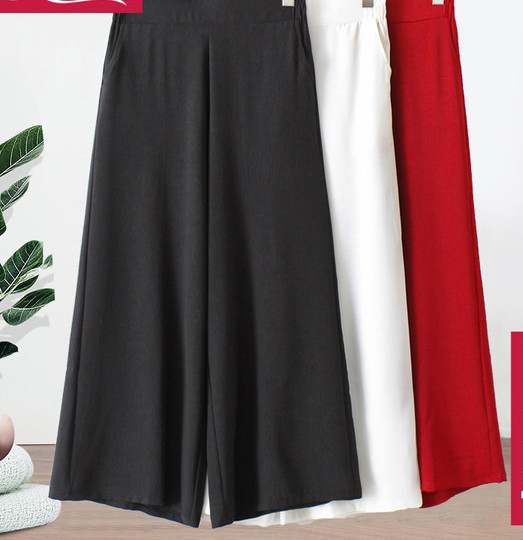 Plačios trijų spalvų moteriškos kelnės