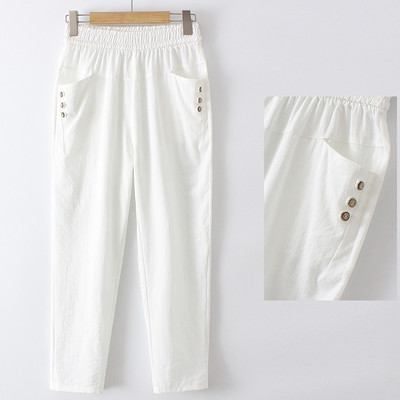 Nyári női nadrág gumírozott derékkal és gombokkal