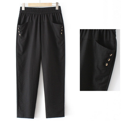 Nyári női nadrág gumírozott derékkal és gombokkal