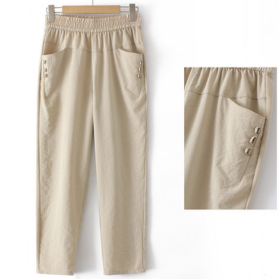 Nyári női nadrág gumírozott derékkal és gombokkal