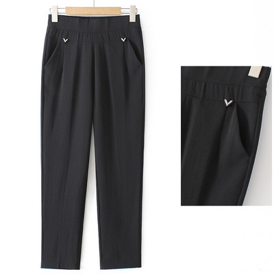 Pantaloni casual dama model drept cu element metalic si buzunare