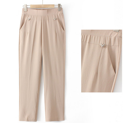 Pantaloni casual dama model drept cu element metalic si buzunare
