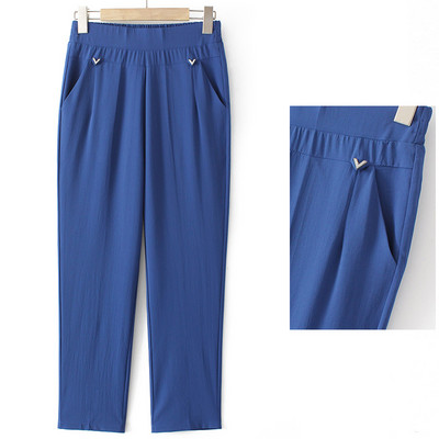 Pantaloni casual dama model drept cu element metalic si buzunare