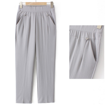 Pantaloni casual dama model drept cu element metalic si buzunare