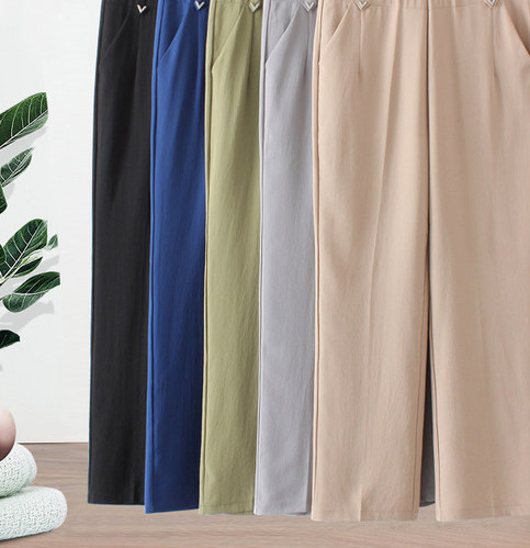 Pantaloni casual dama model drept cu element metalic si buzunare