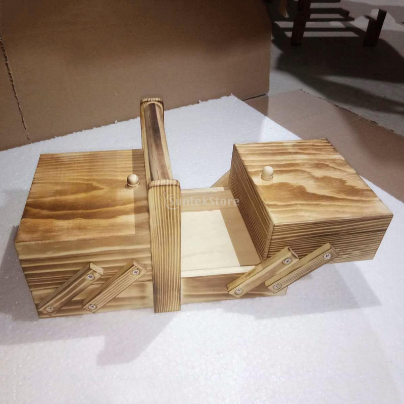 1 tk kaasaskantav puidust õmbluskomplekt ehete hoiukarp käärid õmbluskomplekt õmblemiskorv kosmeetikakohvri korraldaja Kodu täispuidust