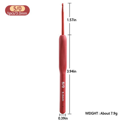 1 τεμάχιο εργονομικά βελονάκια με μαλακή λαβή Κόκκινο χρώμα Βελόνες αλουμινίου DIY 2,0-6,0 mm Βελόνες πλεξίματος Γυναικείο δώρο