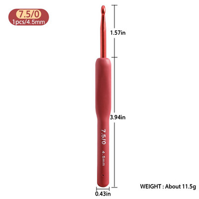 1 τεμάχιο εργονομικά βελονάκια με μαλακή λαβή Κόκκινο χρώμα Βελόνες αλουμινίου DIY 2,0-6,0 mm Βελόνες πλεξίματος Γυναικείο δώρο